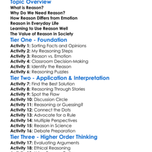 The Role Of Reason Worksheet Activity Booklet