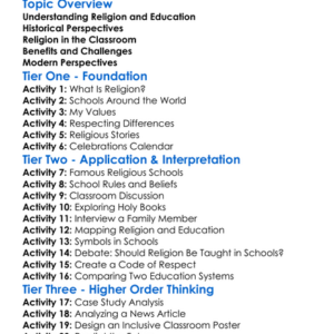 The Role Of Religion In Education Worksheet Activity Booklet