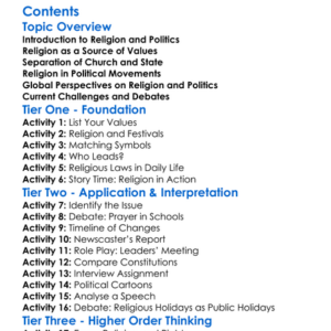 The Role Of Religion In Modern Politics Worksheet Activity Booklet
