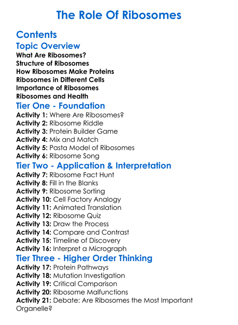 The Role Of Ribosomes Worksheet Activity Booklet