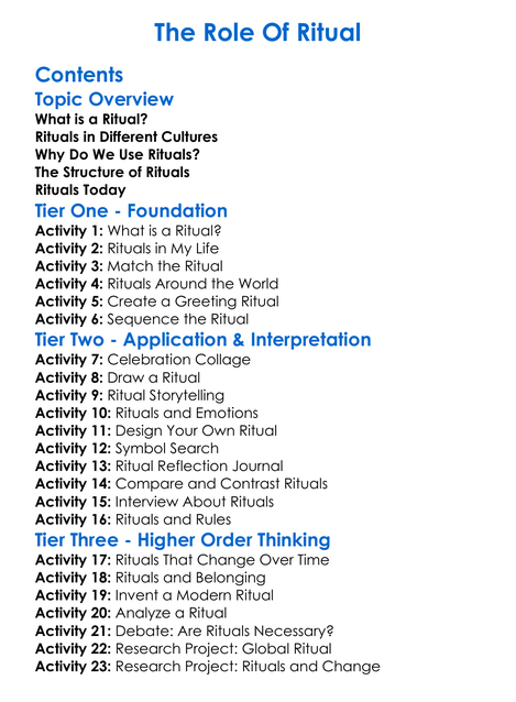 The Role Of Ritual Worksheet Activity Booklet