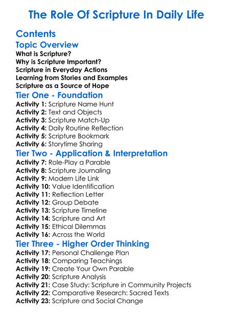 The Role Of Scripture In Daily Life Worksheet Activity Booklet