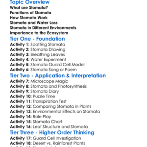 The Role Of Stomata Worksheet Activity Booklet