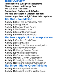 The Role Of Sunlight In Ecosystems Worksheet Activity Booklet