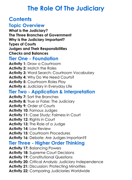 The Role Of The Judiciary Worksheet Activity Booklet