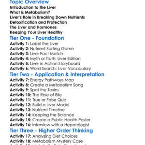 The Role Of The Liver In Metabolism Worksheet Activity Booklet