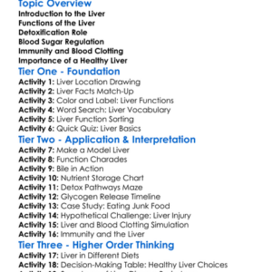 The Role Of The Liver In The Body Worksheet Activity Booklet