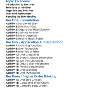 The Role Of The Liver Worksheet Activity Booklet