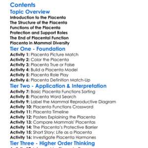 The Role Of The Placenta In Mammals Worksheet Activity Booklet