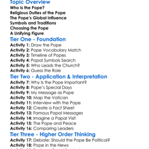 The Role Of The Pope Worksheet Activity Booklet