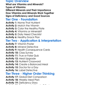 The Role Of Vitamins And Minerals Worksheet Activity Booklet