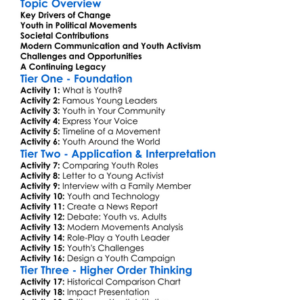The Role Of Youth In Modern History Worksheet Activity Booklet