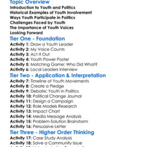 The Role Of Youth In Political Change Worksheet Activity Booklet