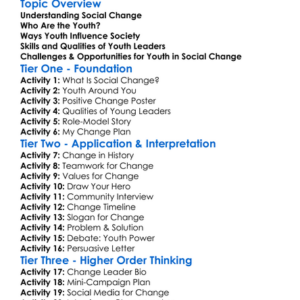 The Role Of Youth In Social Change Worksheet Activity Booklet
