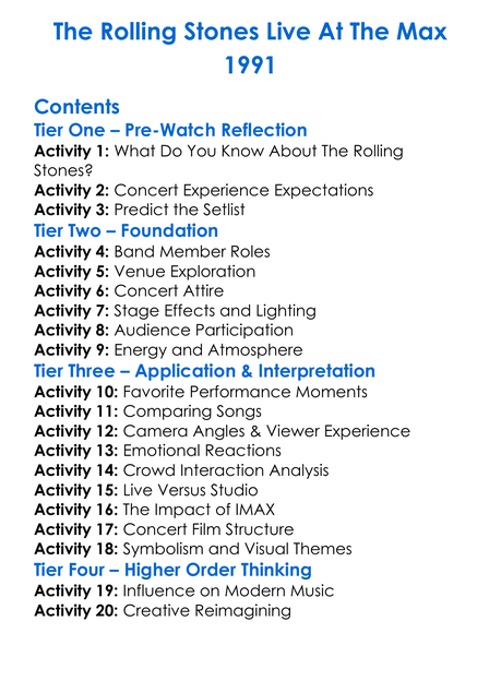 The Rolling Stones Live At The Max 1991 Worksheet Activity Booklet