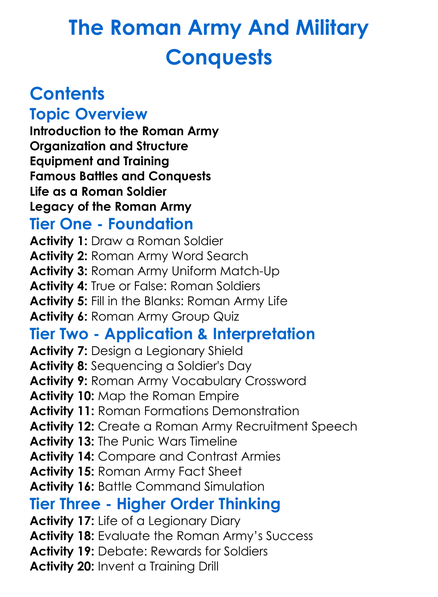 The Roman Army And Military Conquests Worksheet Activity Booklet