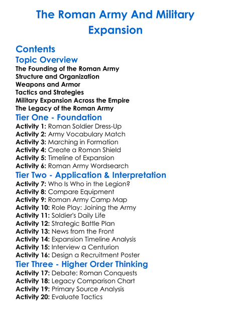 The Roman Army And Military Expansion Worksheet Activity Booklet