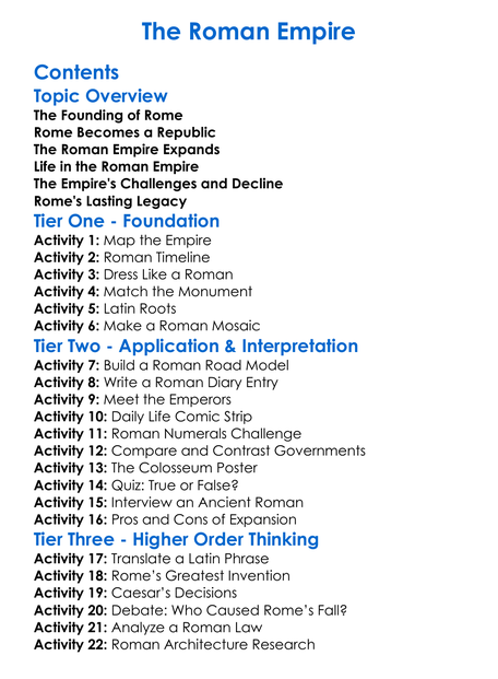 The Roman Empire Worksheet Activity Booklet