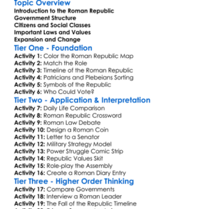 The Roman Republic Worksheet Activity Booklet