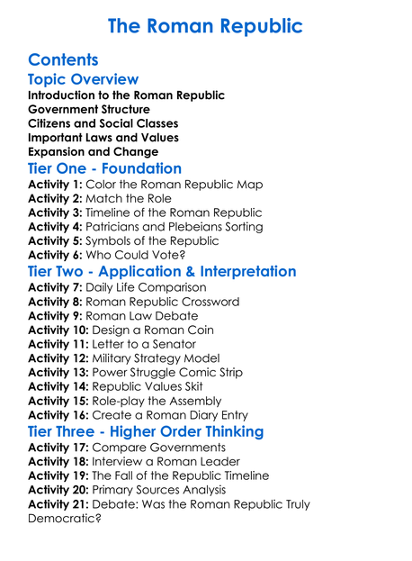 The Roman Republic Worksheet Activity Booklet