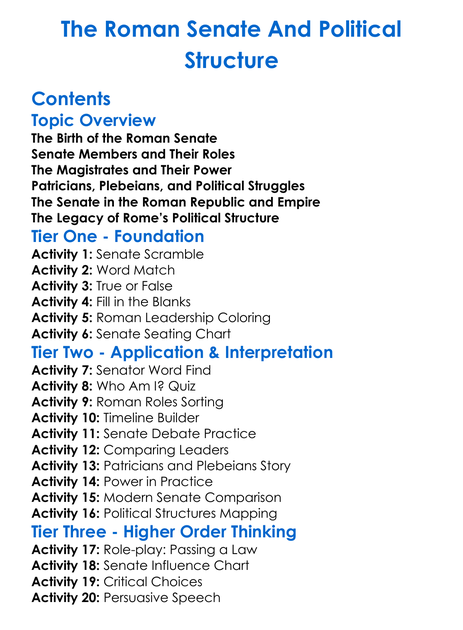 The Roman Senate And Political Structure Worksheet Activity Booklet
