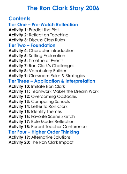 The Ron Clark Story 2006 Worksheet Activity Booklet