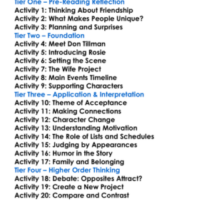 The Rosie Project Graeme Simsion Worksheet Activity Booklet