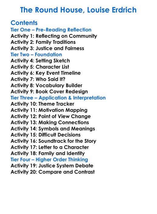 The Round House Louise Erdrich Worksheet Activity Booklet