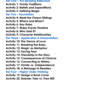 The Rules Of Magic Alice Hoffman Worksheet Activity Booklet