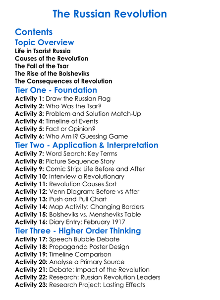 The Russian Revolution Worksheet Activity Booklet