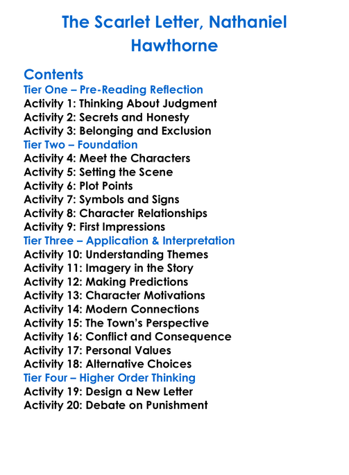 The Scarlet Letter Nathaniel Hawthorne Worksheet Activity Booklet