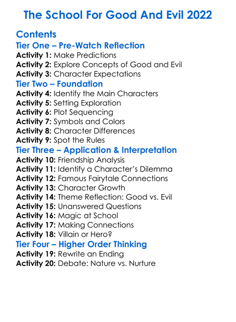 The School For Good And Evil 2022 Worksheet Activity Booklet