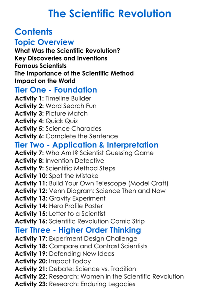 The Scientific Revolution Worksheet Activity Booklet