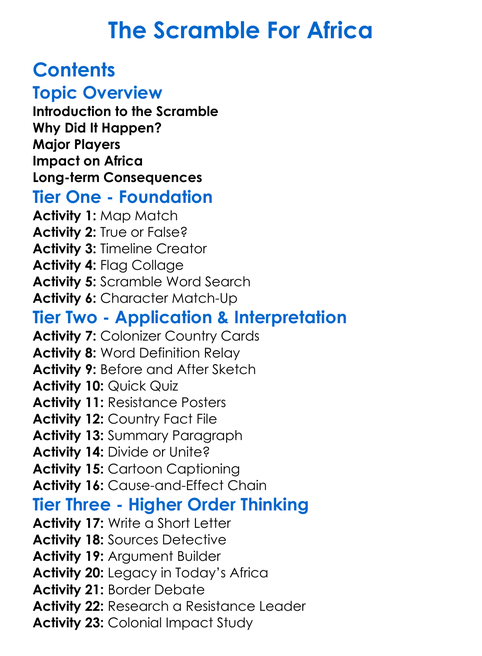 The Scramble For Africa Worksheet Activity Booklet