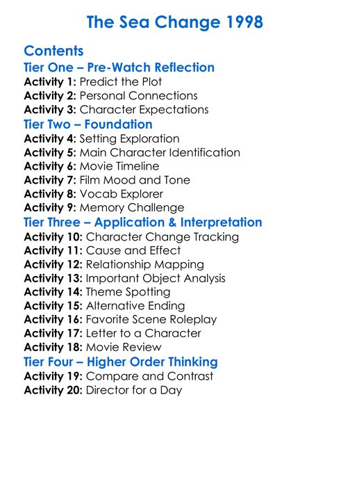 The Sea Change 1998 Worksheet Activity Booklet