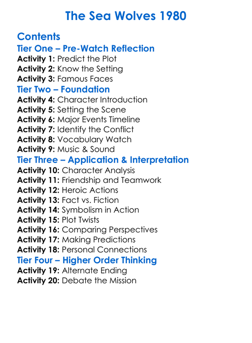 The Sea Wolves 1980 Worksheet Activity Booklet