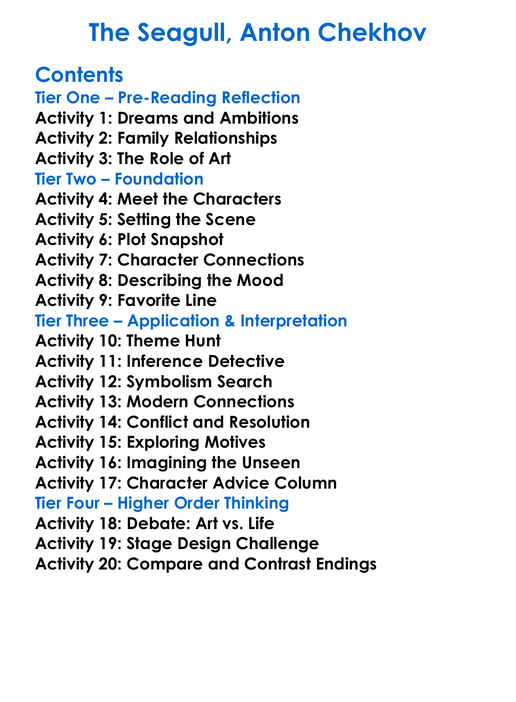 The Seagull Anton Chekhov Worksheet Activity Booklet