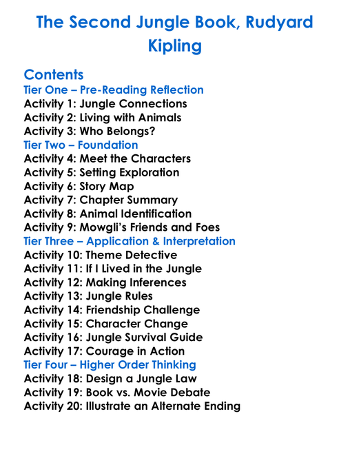 The Second Jungle Book Rudyard Kipling Worksheet Activity Booklet