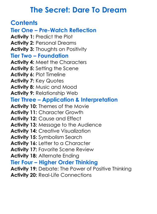 The Secret Dare To Dream Worksheet Activity Booklet