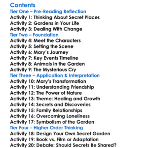 The Secret Garden Frances Hodgson Burnett Worksheet Activity Booklet
