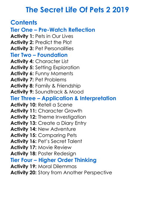 The Secret Life Of Pets 2 2019 Worksheet Activity Booklet