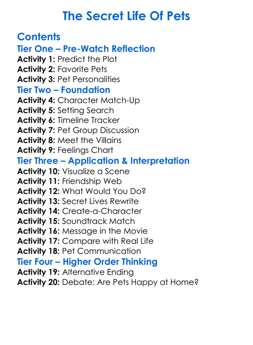 The Secret Life Of Pets Worksheet Activity Booklet