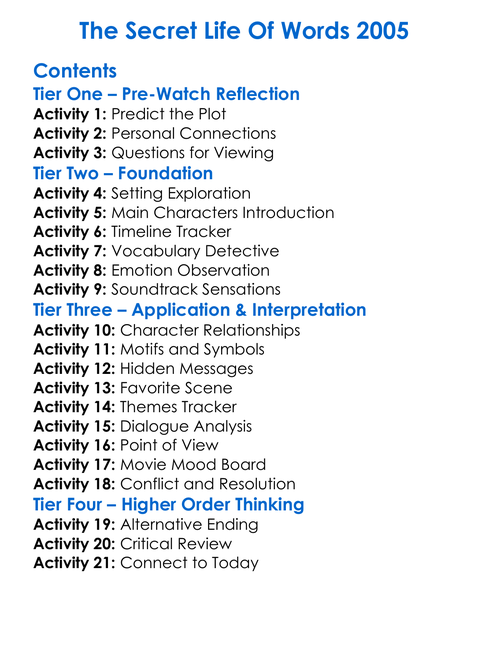 The Secret Life Of Words 2005 Worksheet Activity Booklet