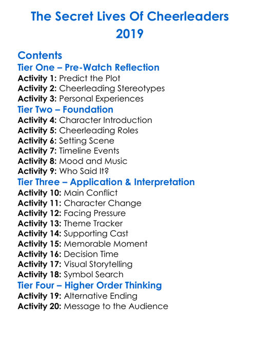 The Secret Lives Of Cheerleaders 2019 Worksheet Activity Booklet