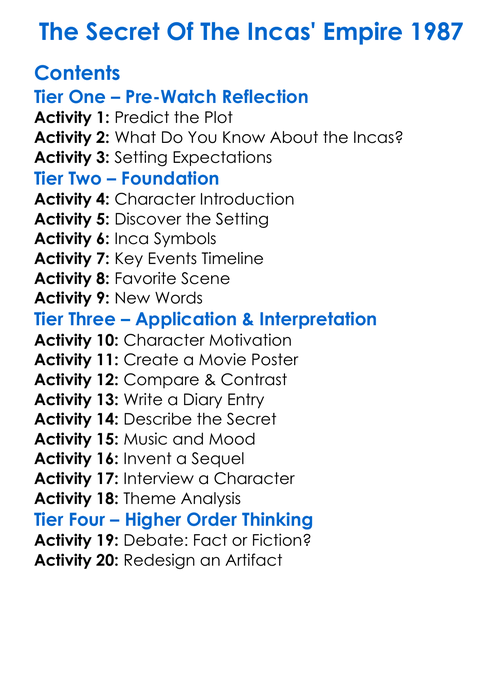 The Secret Of The Incas Empire 1987 Worksheet Activity Booklet