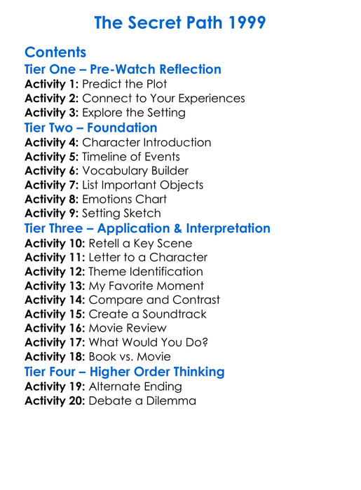 The Secret Path 1999 Worksheet Activity Booklet