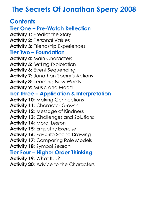 The Secrets Of Jonathan Sperry 2008 Worksheet Activity Booklet