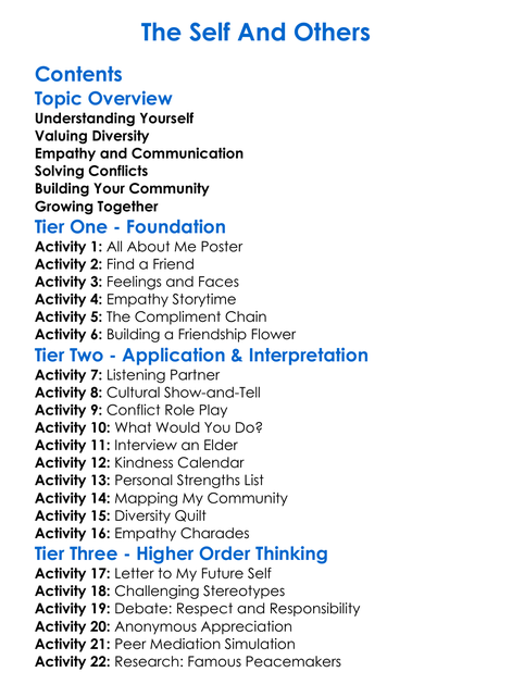 The Self And Others Worksheet Activity Booklet