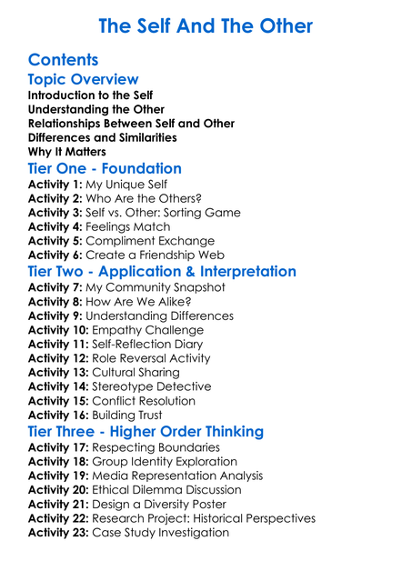 The Self And The Other Worksheet Activity Booklet
