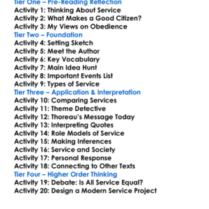 The Service Henry David Thoreau Worksheet Activity Booklet